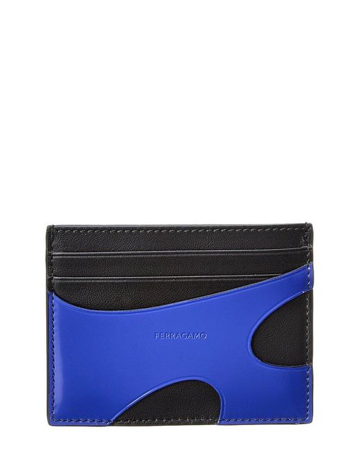 Ferragamo Blue Cutout Leather Card Case for men
