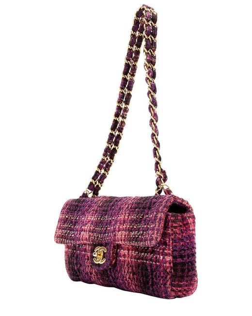 Chanel Purple Limited Edition Quilted Tweed East West Single Flap Bag (Authentic Pre-Owned)