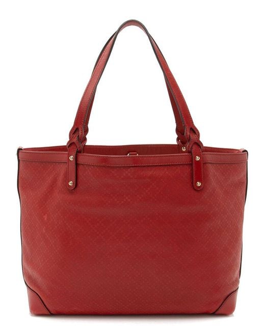 Gucci Red Leather Canvas Diamante Craft Medium Tote (Authentic Pre-Owned)