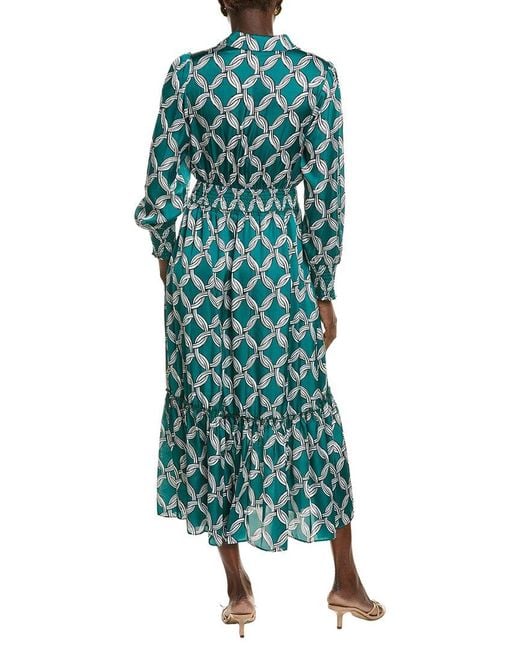 Tahari Green Half Placket Chain Print Maxi Dress