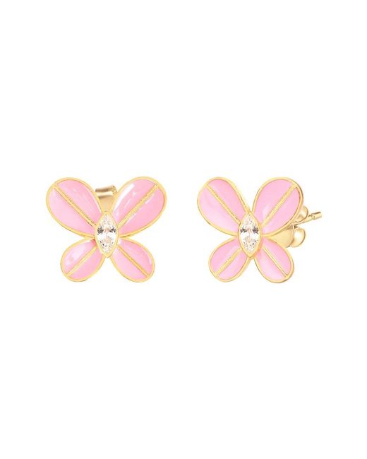 Gabi Rielle Pink 14k Over Silver Cz Butterfly Earrings