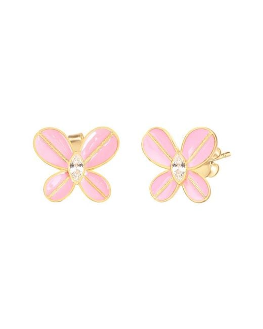 Gabi Rielle Pink 14k Over Silver Cz Butterfly Earrings