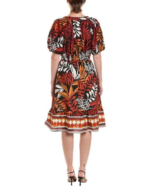 Jones New York Tiered Puff Sleeve V-Neck Dress