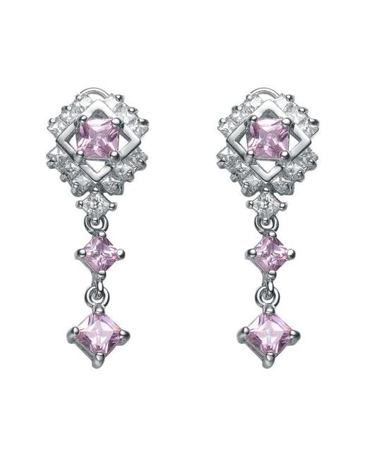 Genevive Jewelry White Silver Cz Drop Earrings