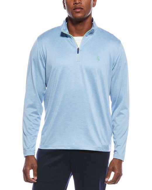 Tailorbyrd Blue Perforated Mesh Performance 1/4-Zip Pullover for men