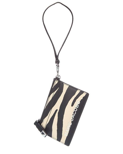 Marc Jacobs Black Zebra Bold Slg Top Zip Leather Wristlet