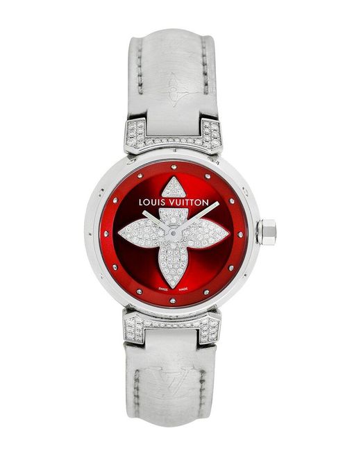 Louis Vuitton Red Tambour Forever Diamond Watch, Circa 2000s