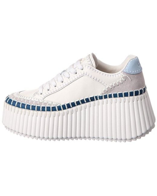 Chloé White Nama Leather & Suede Wedge Sneaker