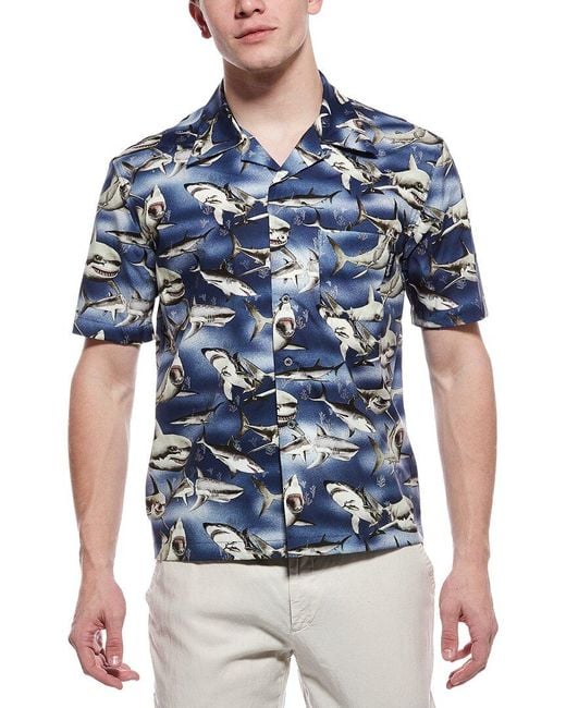 Palm Angels Blue Shark Print Shirt for men