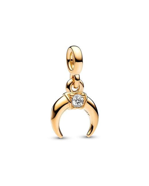 Pandora Metallic Me 14K Plated Cz Crescent Moon Mini Dangle Charm
