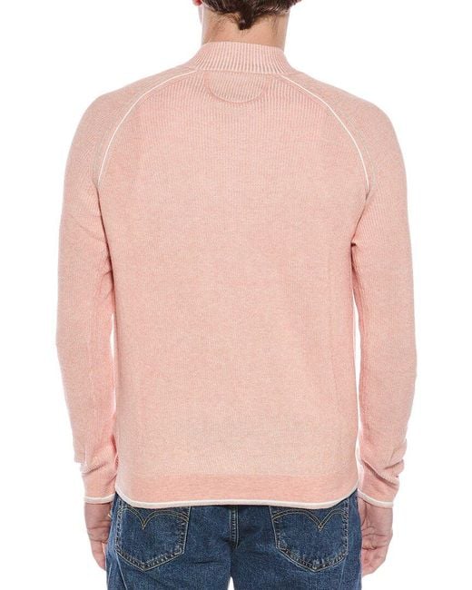 Raffi Pink English Rib 1/4-Zip Mock Neck Sweater for men