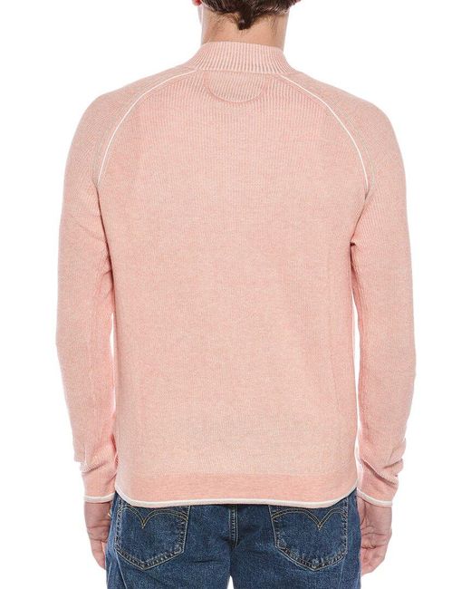 Raffi Pink English Rib 1/4-Zip Mock Neck Sweater for men