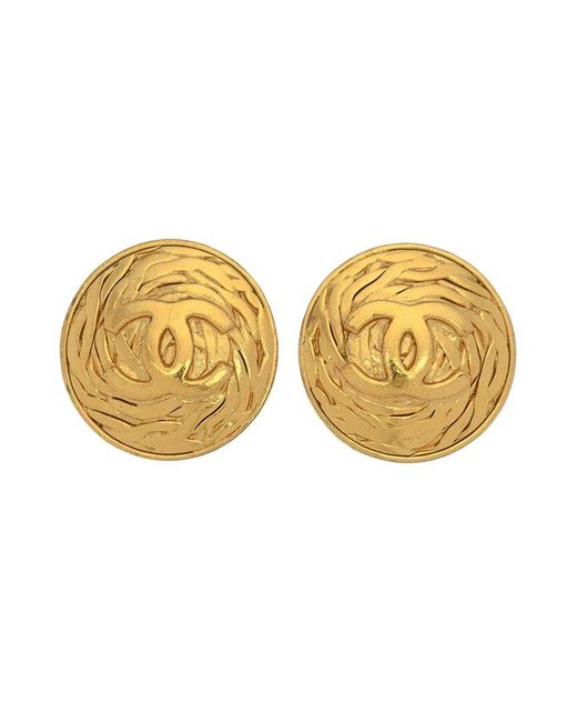 Chanel Yellow Plated Cc Logo Clip-on Earrings (authentic Pre-owned)