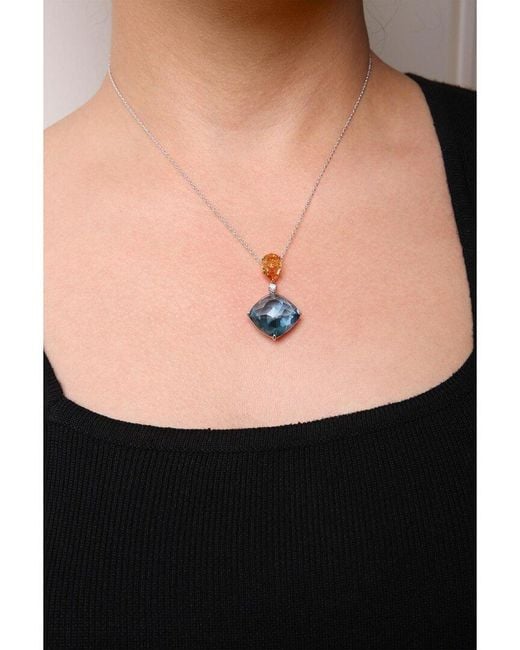 Haus of Brilliance Blue Colorful Gemstones 18K 26.84 Ct. Tw. Diamond & Topaz Pendant Necklace
