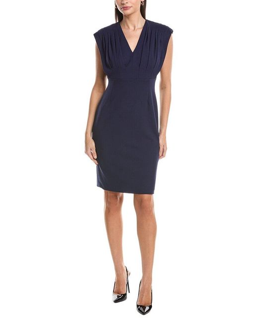 Anne Klein Blue V-Neck Pleated Bodice Sheath Dress