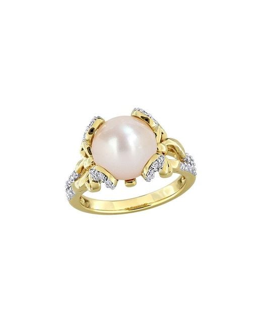 Rina Limor Metallic Plated 0.54 Ct. Tw. Gemstone & 10-10.5Mm Pearl Ring