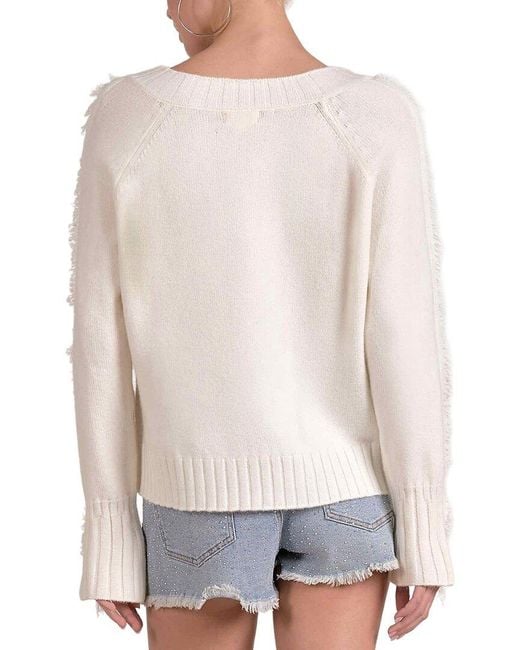 Elan White V-Neck Wool-Blend Pullover
