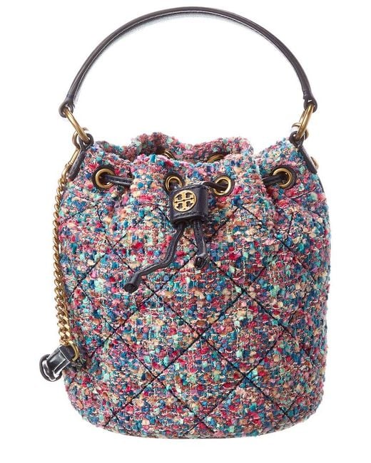 Tory Burch Willa Mini Tweed & Leather Bucket Bag in Blue | Lyst