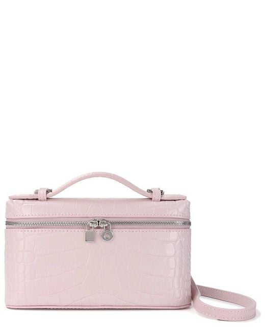 Tiffany & Fred Paris Pink Timeless Croc-Embossed Leather Crossbody