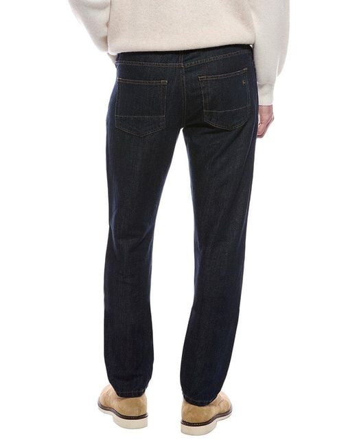 Isaia Blue Slim Straight Linen-Blend Jean for men