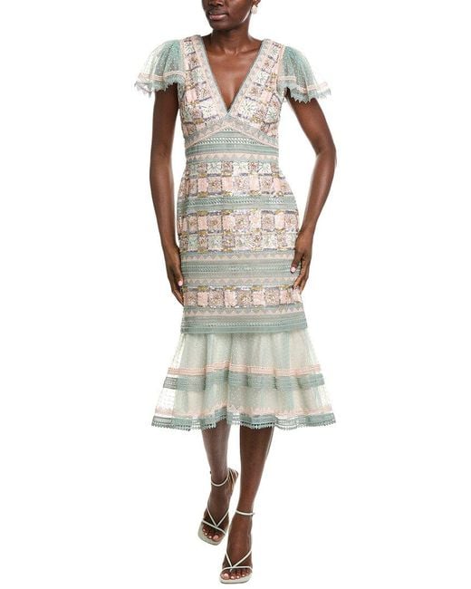 Tadashi Shoji Brown Belle Sequin Lace Panel Midi Dress
