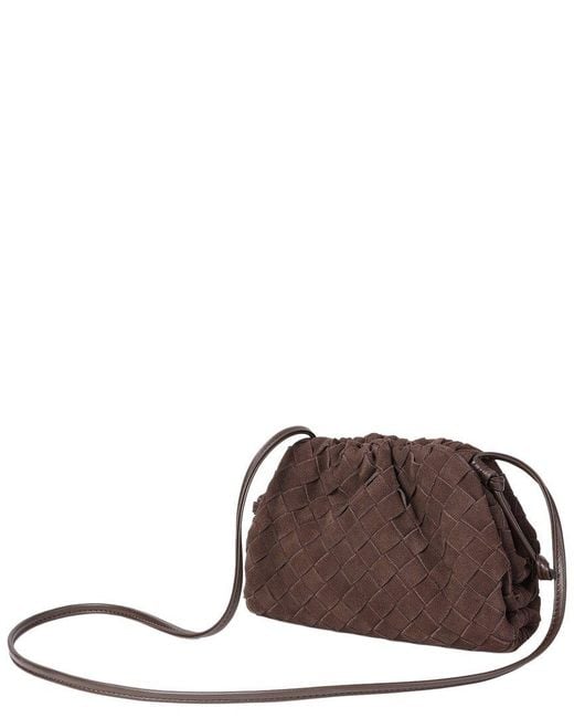 Tiffany & Fred Paris Brown Woven Suede Mini Drawstring Crossbody Bag