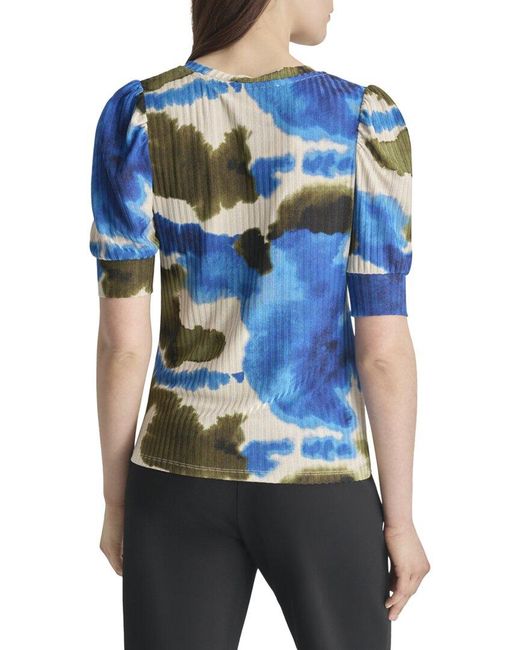 DKNY Blue Puff Sleeve Printed Top
