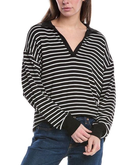 Rag & Bone Black The Knit Stripe Polo Pullover