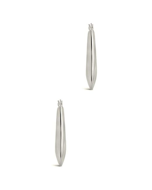 Sterling Forever White Rhodium Plated Graduated Teardrop Tube Hoops