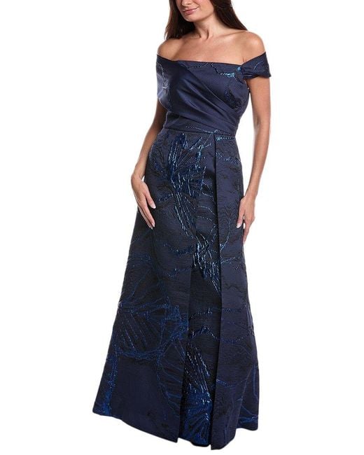 Teri Jon Blue Jacquard Gown