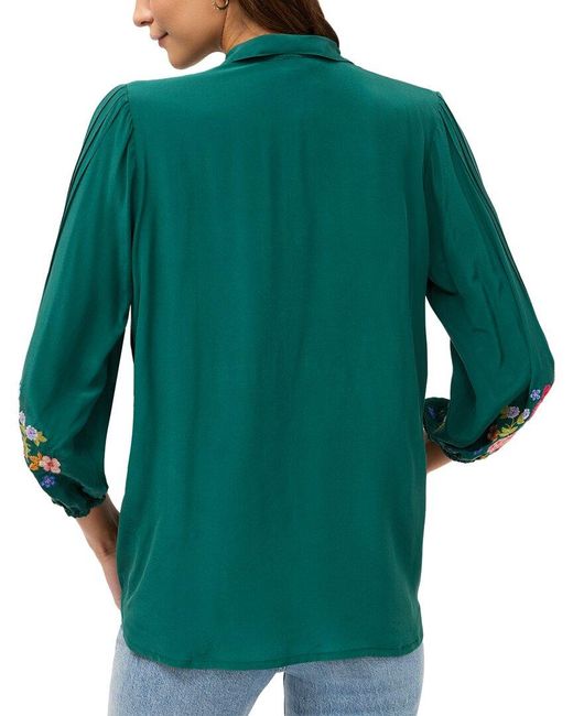 Johnny Was Green Seren Silk Top