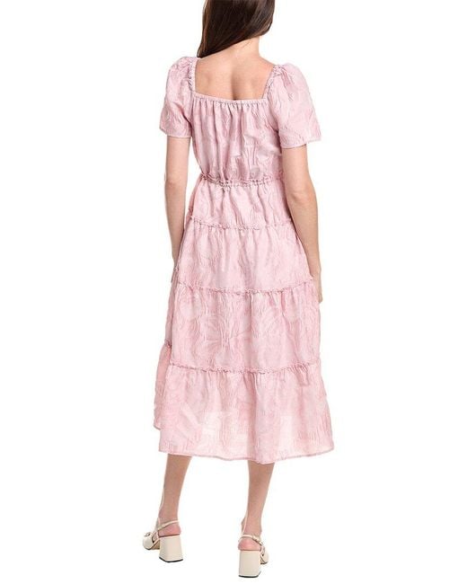 Ganni Pink Cloque Midi Dress
