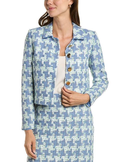 St. John Sequin Houndstooth Jacket in Blue Lyst