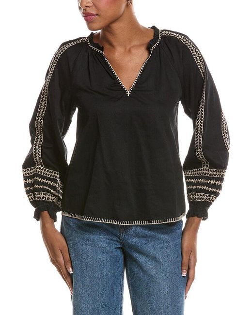 Velvet By Graham & Spencer Black Scarlett Embroidered Pullover