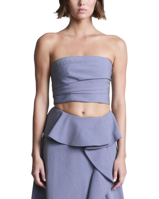 BCBGMAXAZRIA Blue Solid Suiting Fabric Bustier