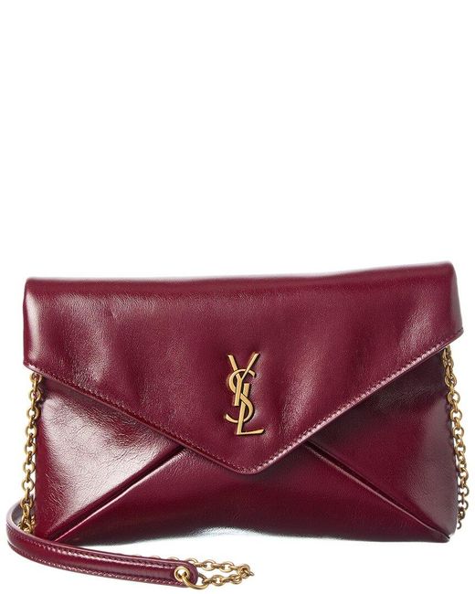 Saint Laurent Purple Cassandre Mini Leather Envelope Pouch On Chain
