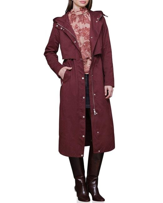 Avec Les Filles Red Hooded Maxi Rain Coat