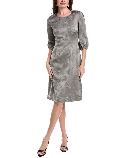 Rene Ruiz Gray 3/4-Puff Sleeves Floral A-Line Dress