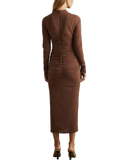 Reiss Brown Kelly Ruched Midi Dress