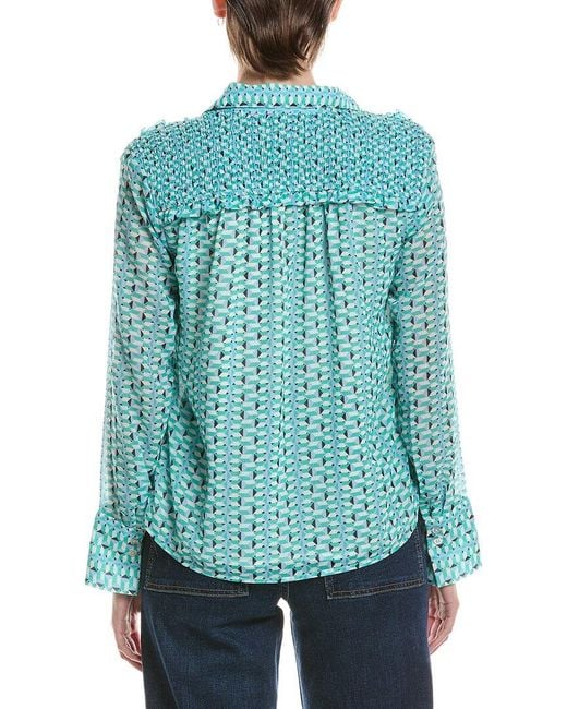NIC+ZOE Blue Geo Steps Chiffon Shirt