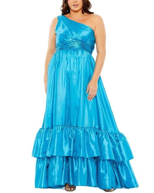 Mac Duggal Blue Plus Asymmetrical Ruffle Hem Gown