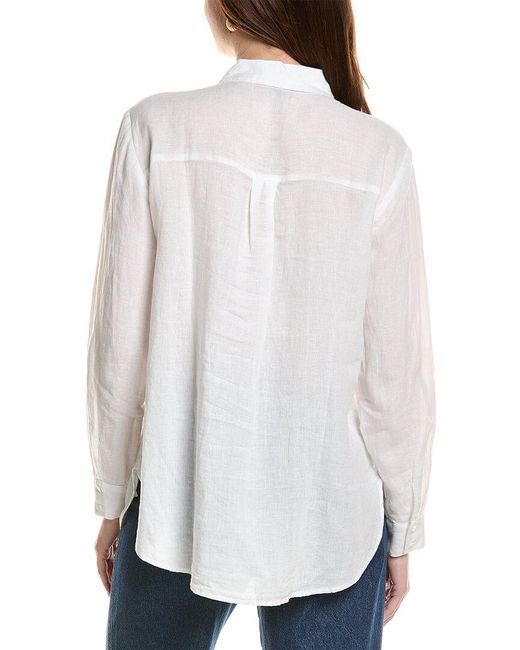 Eileen Fisher White Classic Collar Linen Long Shirt