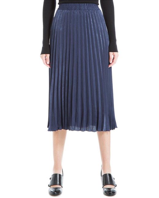 Max Studio Blue Midi Pleated Skirt
