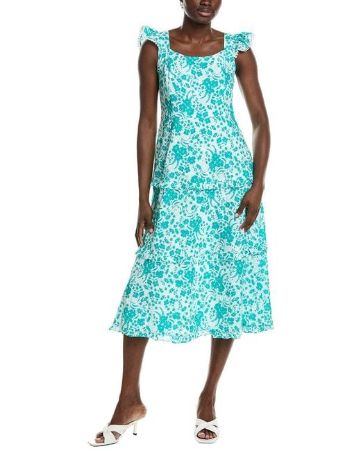 Anne Klein Blue Ruffled Midi Dress