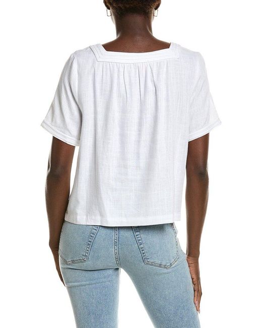 Vince Camuto White Linen-Blend Blouse