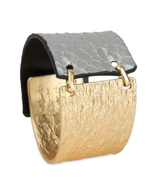 Saachi White Snake Leather Metal Bracelet