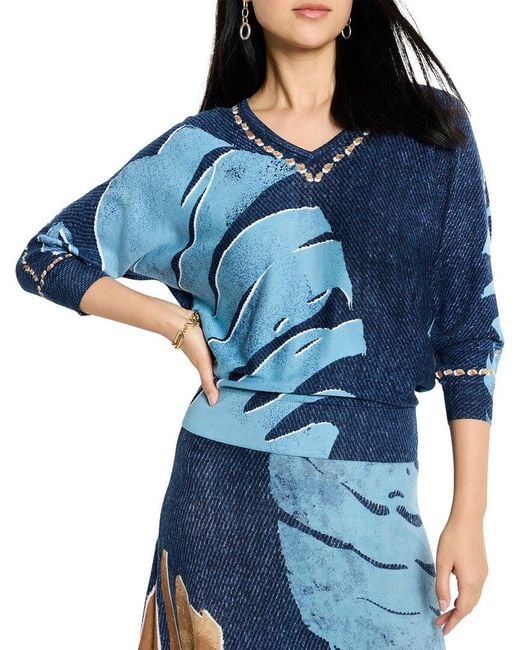 NIC+ZOE Blue Twilight Front Easy V-Neck Sweater