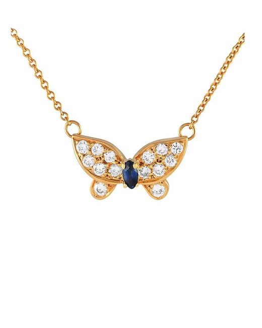 Van Cleef & Arpels Metallic 18K Diamond & Sapphire Papillon Necklace (Authentic Pre- Owned)