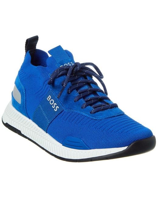 Boss Blue Titanium Knit & Suede Sneaker for men