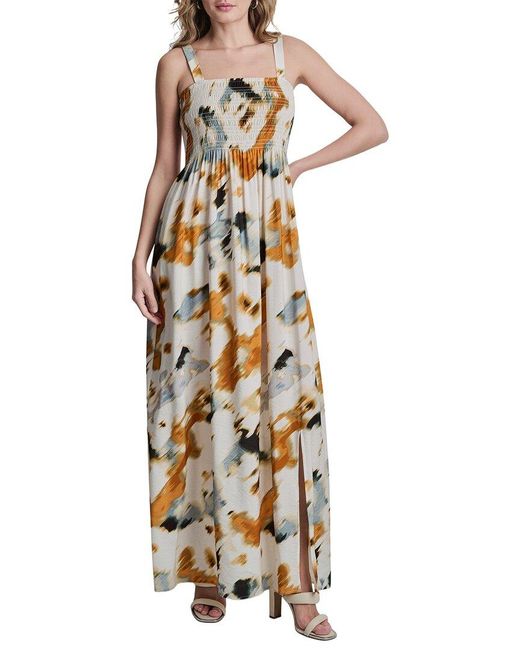 DKNY Metallic Printed Smocked Dress